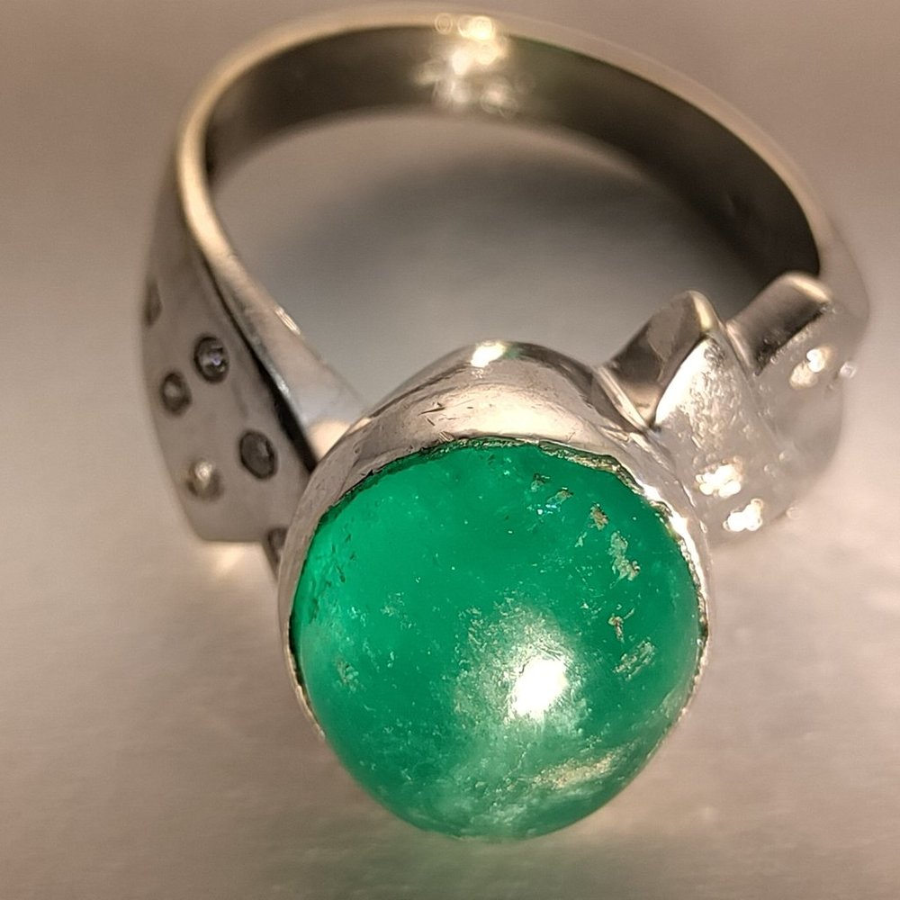 14k White Gold 5+ct Columbian Emerald Diamond Ring - Picture 3 of 8